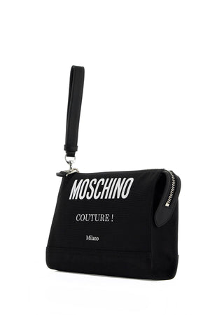 MOSCHINO COUTURE Nylon Logo Zip Pouch Handbag