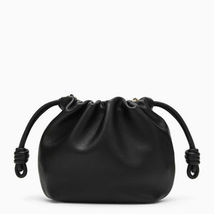 LOEWE Black Lambskin Mini Handbag with Ruched Design and Detachable Golden Chain