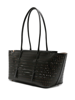 ALAIA Elegant Mini Vienne Leather Tote with Removable Pouch - Black