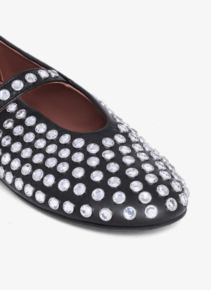 ALAIA Black Strass Lambskin Ballet Flats for Women - SS24