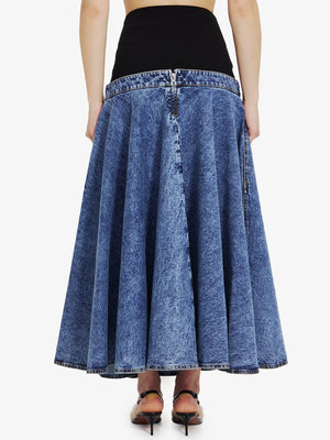 ALAIA Chic Denim Midi Skirt with Elastic Knit Waistband