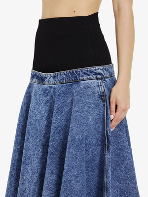 ALAIA Chic Denim Midi Skirt with Elastic Knit Waistband