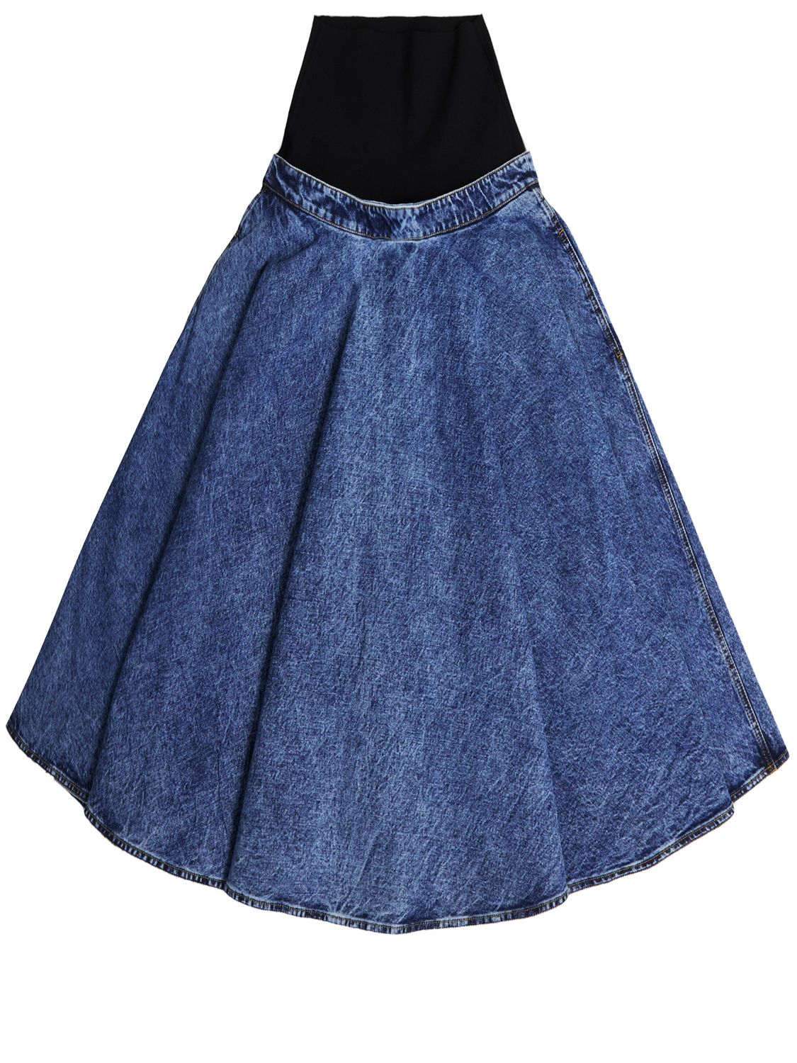 ALAIA Chic Denim Midi Skirt with Elastic Knit Waistband