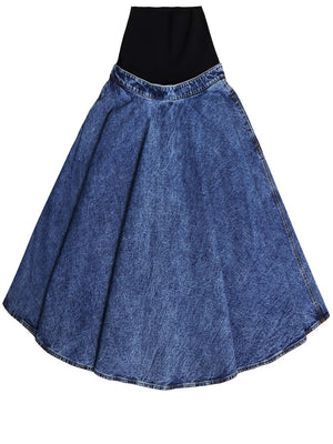 ALAIA Chic Denim Midi Skirt with Elastic Knit Waistband