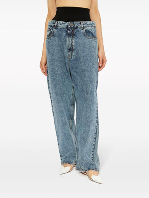 ALAIA Low-Rise Snow Denim Jeans with Knit Waistband