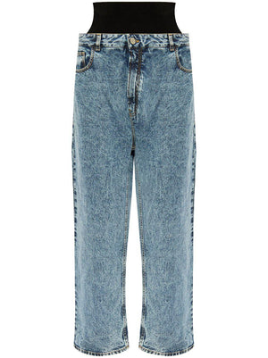 ALAIA Low-Rise Snow Denim Jeans with Knit Waistband