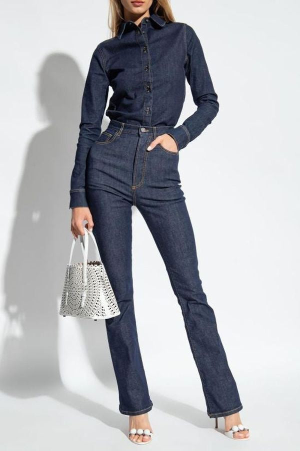 ALAIA Flared Jeans with Button Detail for Women - Spring/Summer 2024