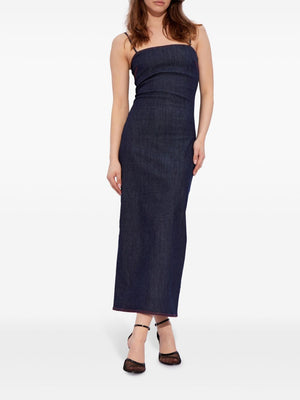 ALAIA Fitted Denim Long Dress with Contrasting Red Seams