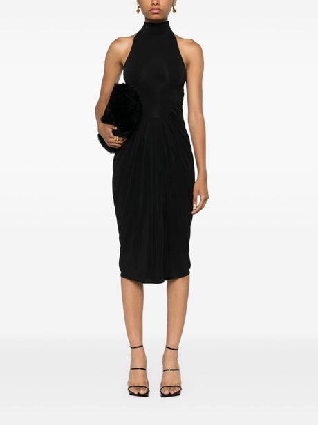 ALAIA Elegant Mid-Length Fitted Dress with High Collar