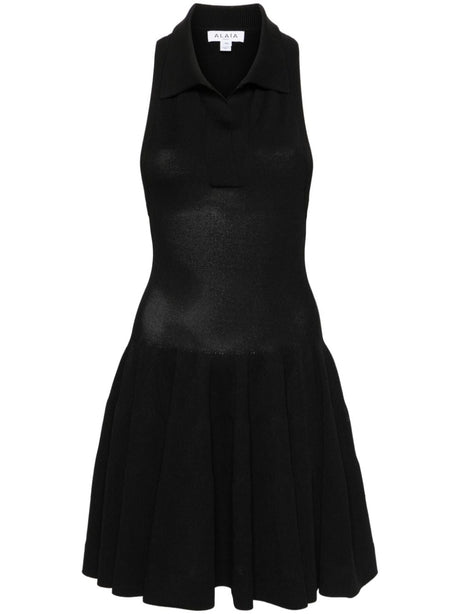 ALAIA Short Black Knit Mini Skater Dress