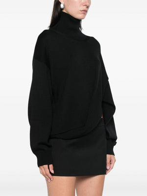 ALAIA Women's High Neck Ribbed Knit with Pleat and Cut-Out Details