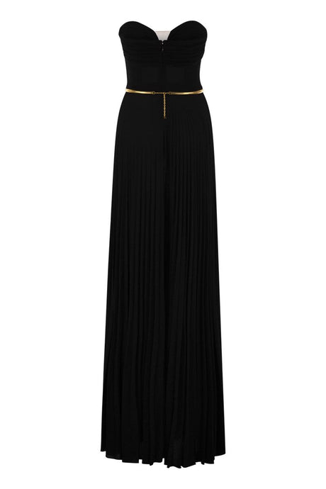 ELISABETTA FRANCHI Pleated Lurex T-Shirt Dress with Belt