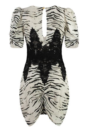 ELISABETTA FRANCHI Elegant Printed Dress with Lace Detail