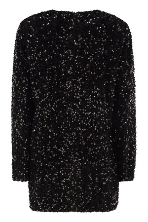 ELISABETTA FRANCHI Chic Boxy Mini Dress with Embroidery and Sequins