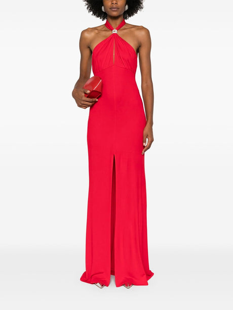 ELISABETTA FRANCHI Halterneck Maxi Dress with Crystal Buckle Detail