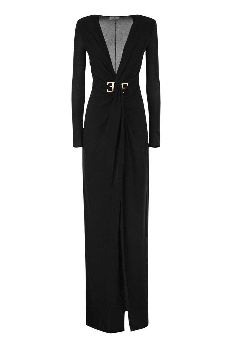 ELISABETTA FRANCHI Glamorous Red Carpet Mini Dress with Plunging Neckline and Knot Detail