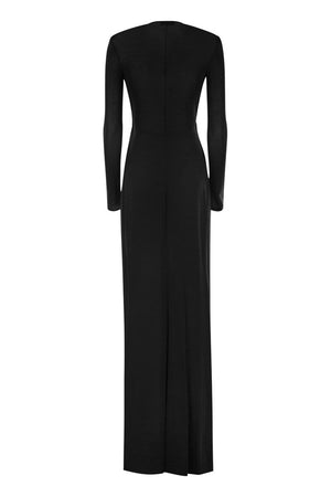 ELISABETTA FRANCHI Glamorous Red Carpet Mini Dress with Plunging Neckline and Knot Detail