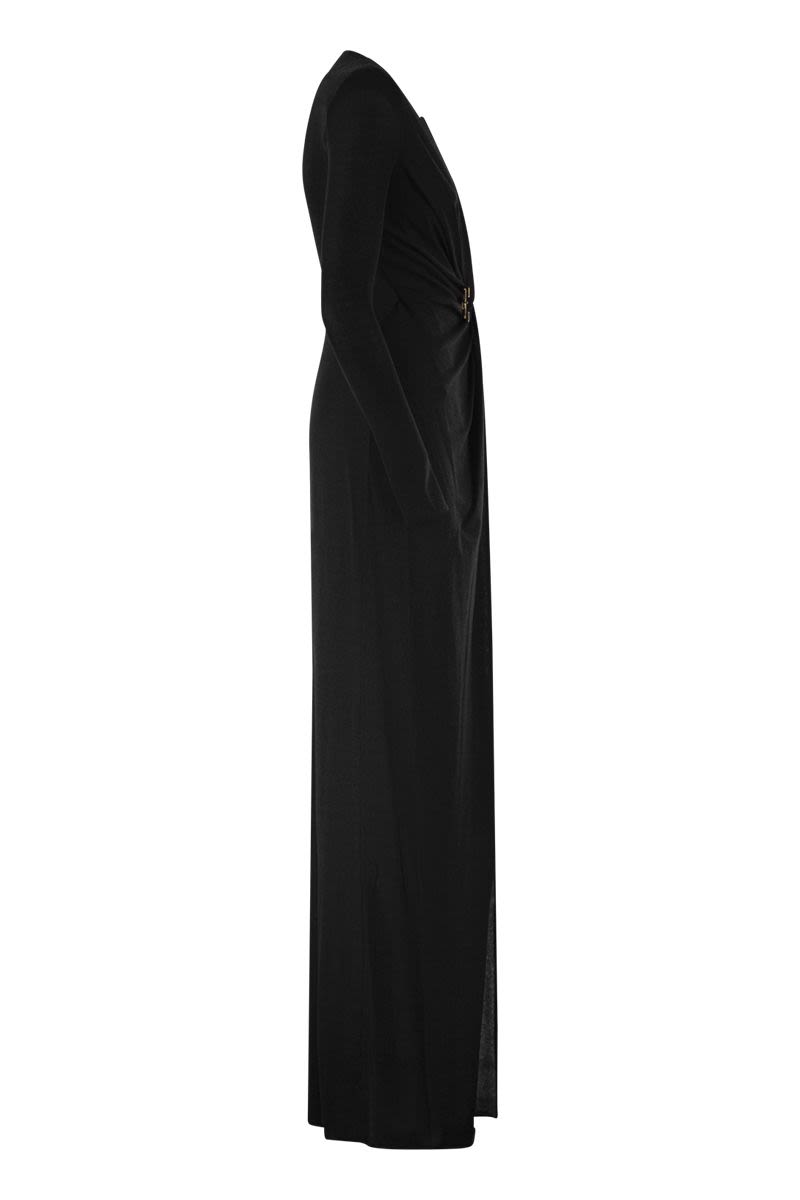 ELISABETTA FRANCHI Glamorous Red Carpet Mini Dress with Plunging Neckline and Knot Detail