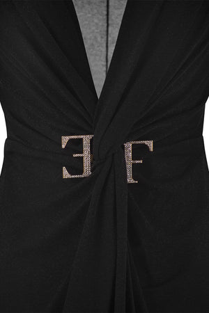 ELISABETTA FRANCHI Glamorous Red Carpet Mini Dress with Plunging Neckline and Knot Detail