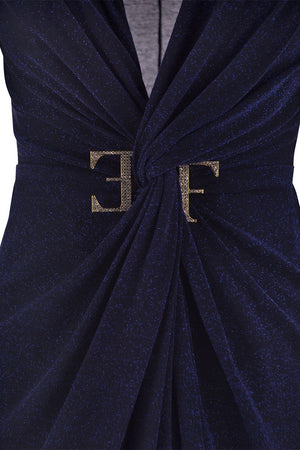 ELISABETTA FRANCHI Glamorous Red Carpet Mini Dress with Plunging Neckline and Knot Detail