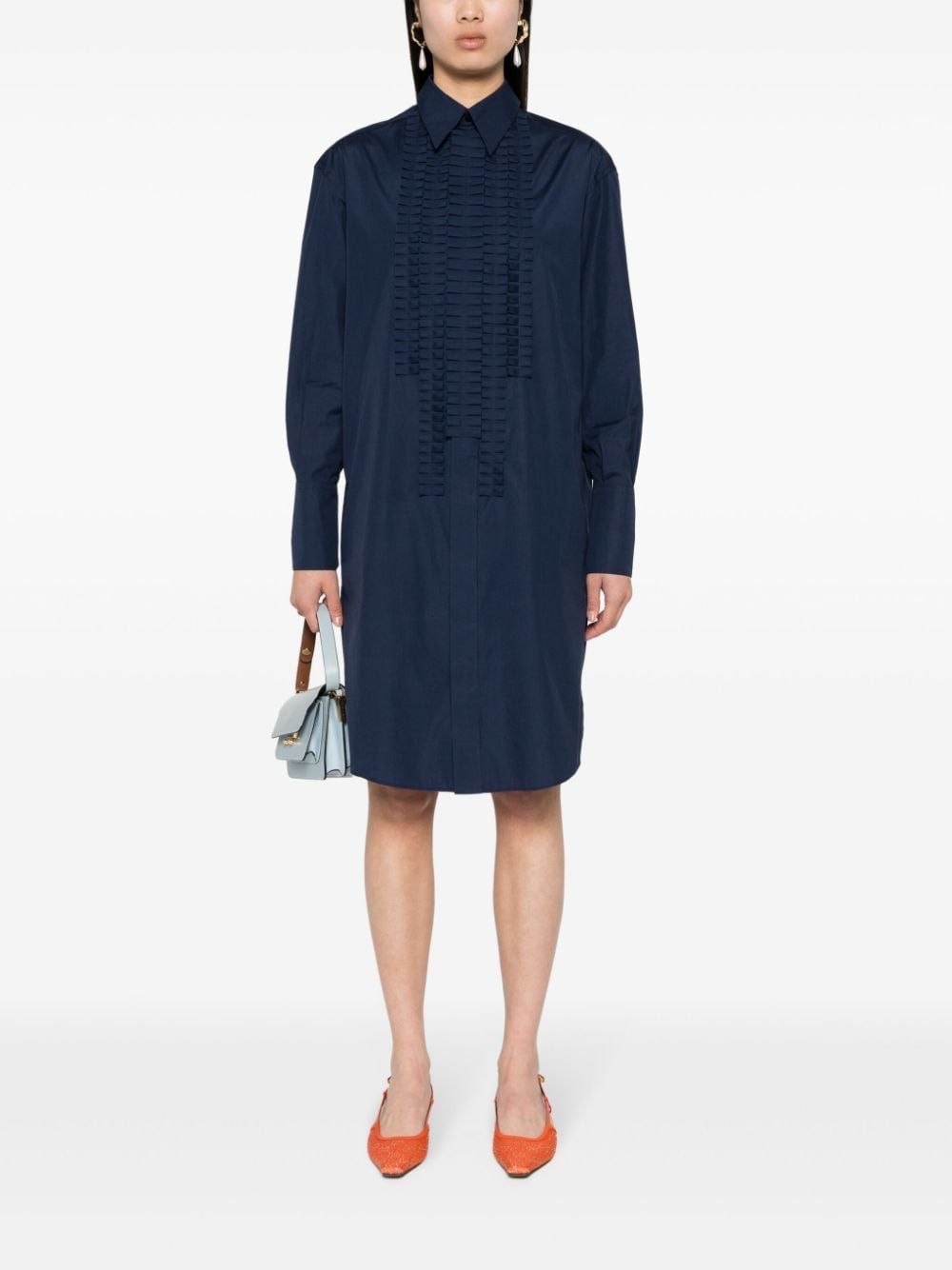 MARNI Navy Blue Shirt Dress with Stone Detail for Women - SS24