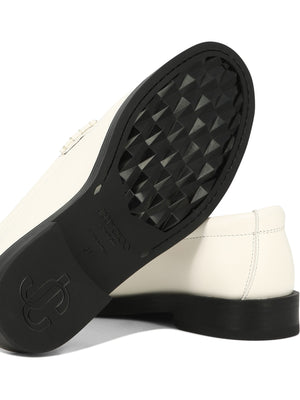 JIMMY CHOO Trendy White Loafers for Women - Soft Rounded Toe, Monochrome Hardware, Stacked Heel