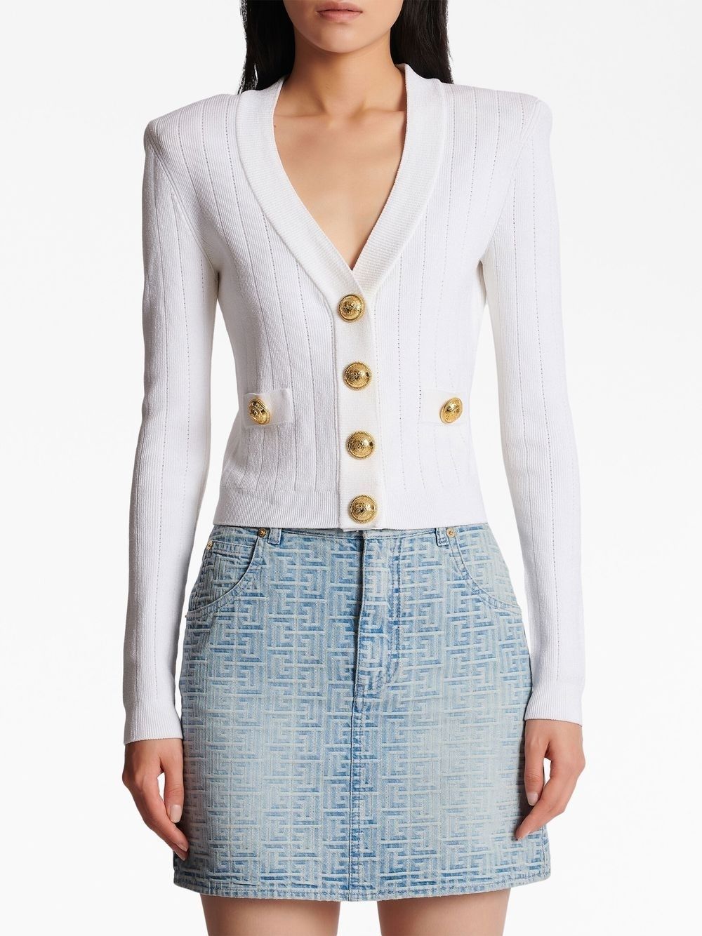 BALMAIN Cozy Knit Crop Cardigan for Women - Modern and Chic