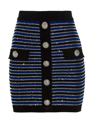 BALMAIN High-Waisted Buttoned Knit Skirt for Women