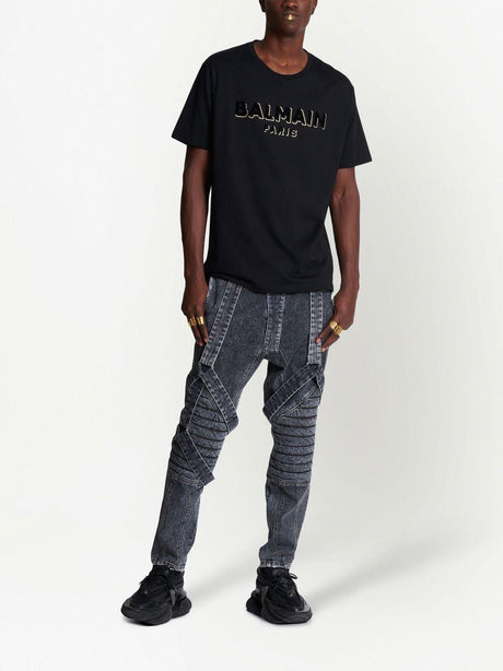 BALMAIN Foil and Flock T-Shirt for Men - SS23 Collection