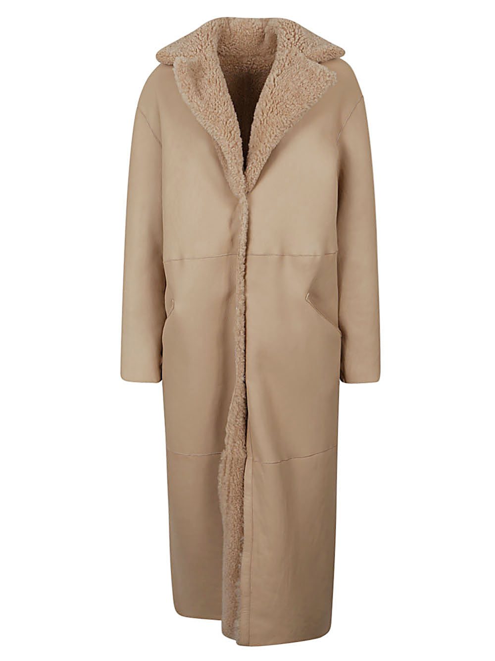 ENES Beige Leather V-Neck Jacket - FW23