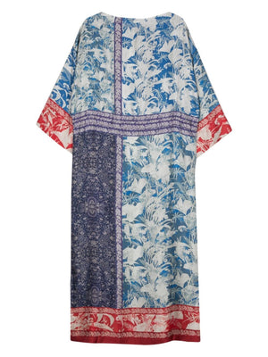 PIERRE LOUIS MASCIA Multicolor Silk Long Dress with Drop Shoulders and Tied Waist