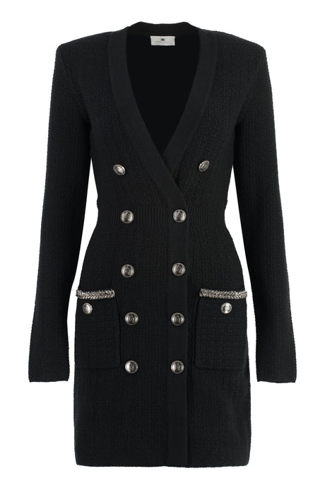 ELISABETTA FRANCHI Chic Double-Breasted Bouclé Wool Robe Coat