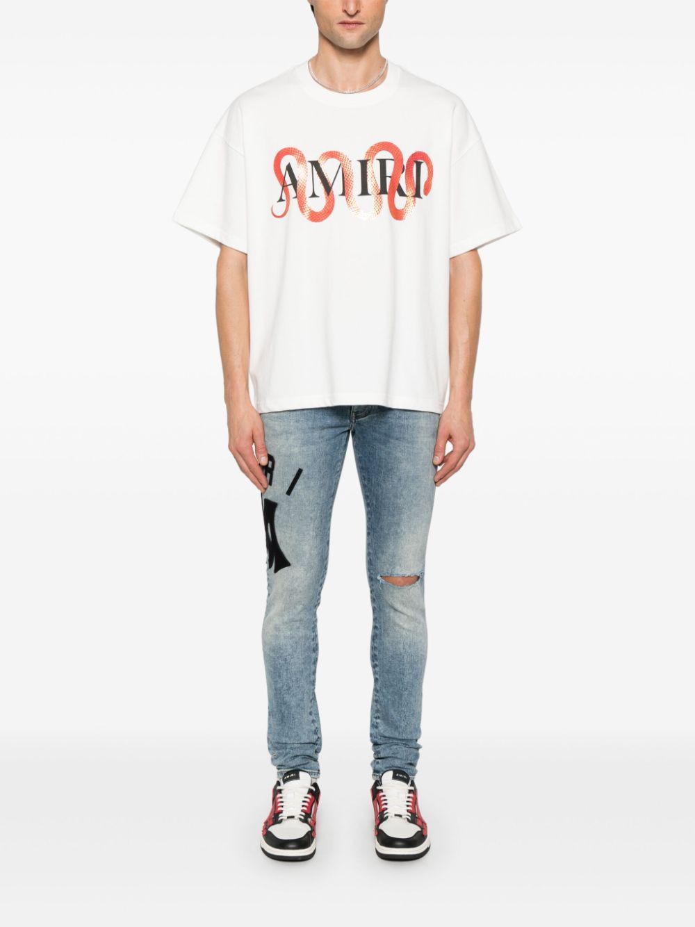 AMIRI Suede Applique Logo Skinny Jeans