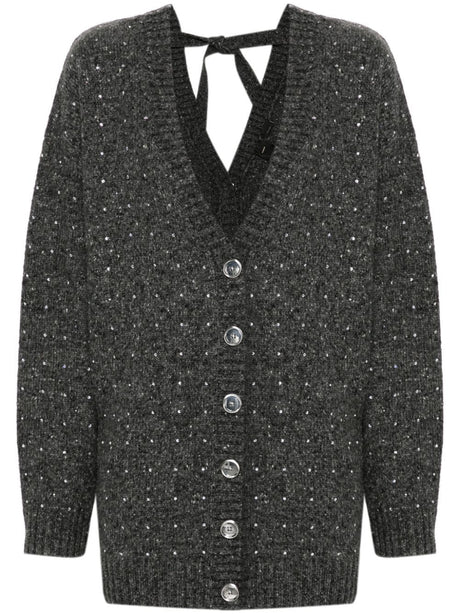 PINKO Embellished Black Wool Blend Cardigan