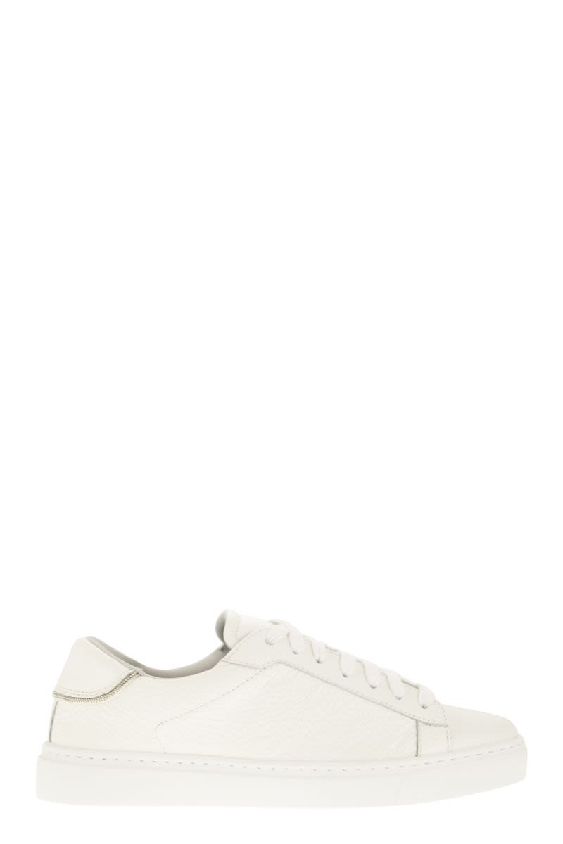 FABIANA FILIPPI White Grained Leather Sneakers with Shiny Back Detail for Women