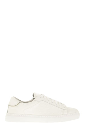 FABIANA FILIPPI White Grained Leather Sneakers with Shiny Back Detail for Women