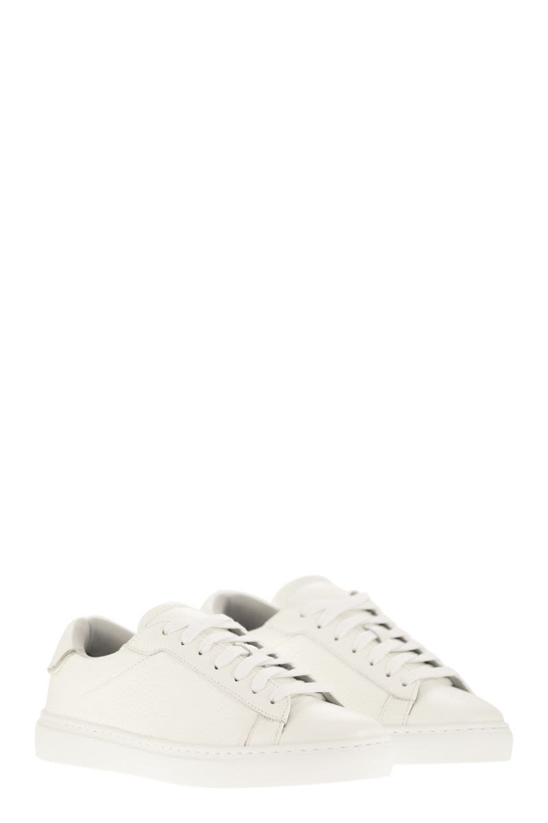 FABIANA FILIPPI White Grained Leather Sneakers with Shiny Back Detail for Women