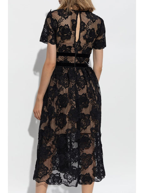 SELF-PORTRAIT Lace Midi Dress with Bow Detailing