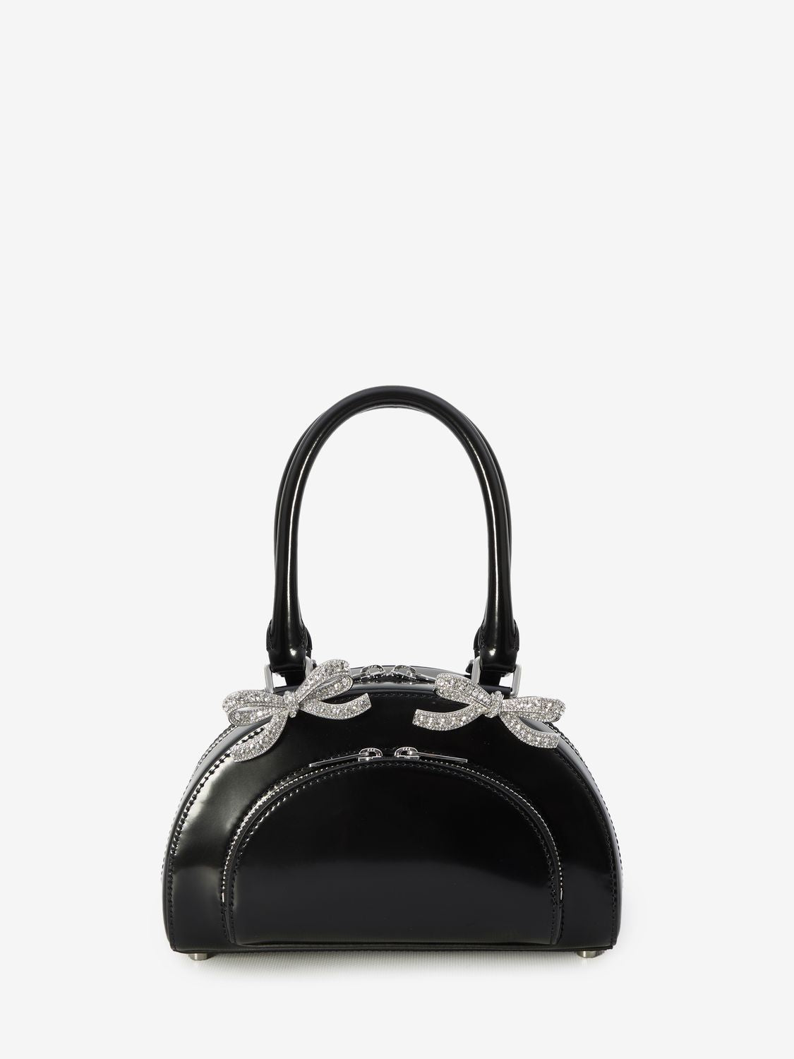 SELF-PORTRAIT Elegant Black Leather Mini Tote with Diamanté Accents - 22x12x7cm