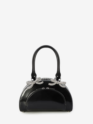 SELF-PORTRAIT Elegant Black Leather Mini Tote with Diamanté Accents - 22x12x7cm