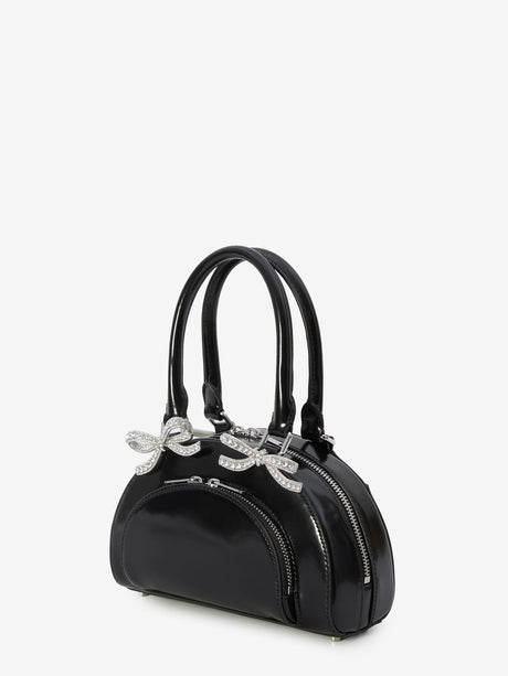 SELF-PORTRAIT Elegant Black Leather Mini Tote with Diamanté Accents - 22x12x7cm