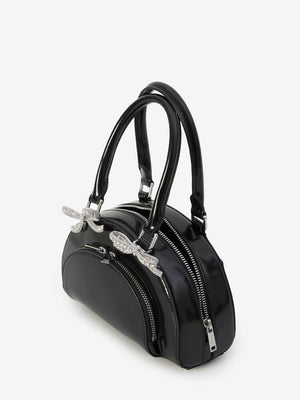 SELF-PORTRAIT Elegant Black Leather Mini Tote with Diamanté Accents - 22x12x7cm