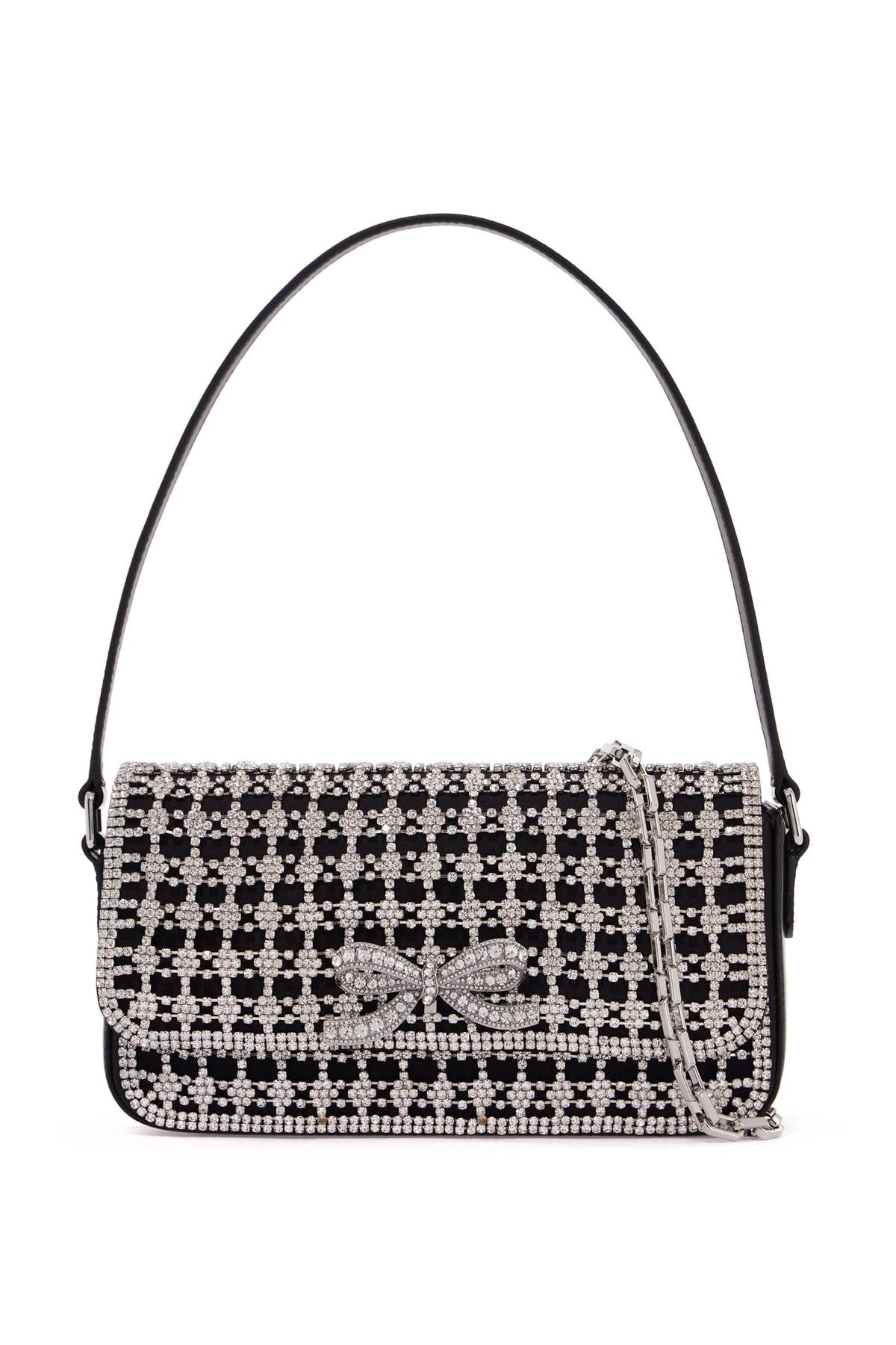 SELF-PORTRAIT Elegant Baguette Handbag with Crystal Mesh & Bow Detail