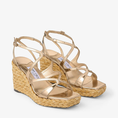 JIMMY CHOO Gleaming Gold Wedge Pumps 85mm