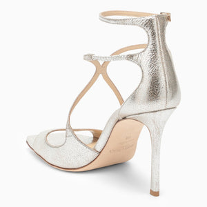 JIMMY CHOO Champagne-Coloured Strappy Sandals for Women - Squared Open Toe, Slim Heel, Adjustable Ankle Strap