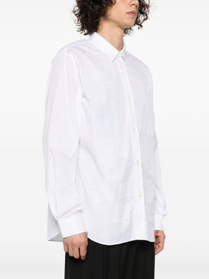 JUNYA WATANABE Men's White Cotton Patchwork Design Shirt with Classic Collar and Long Sleeves