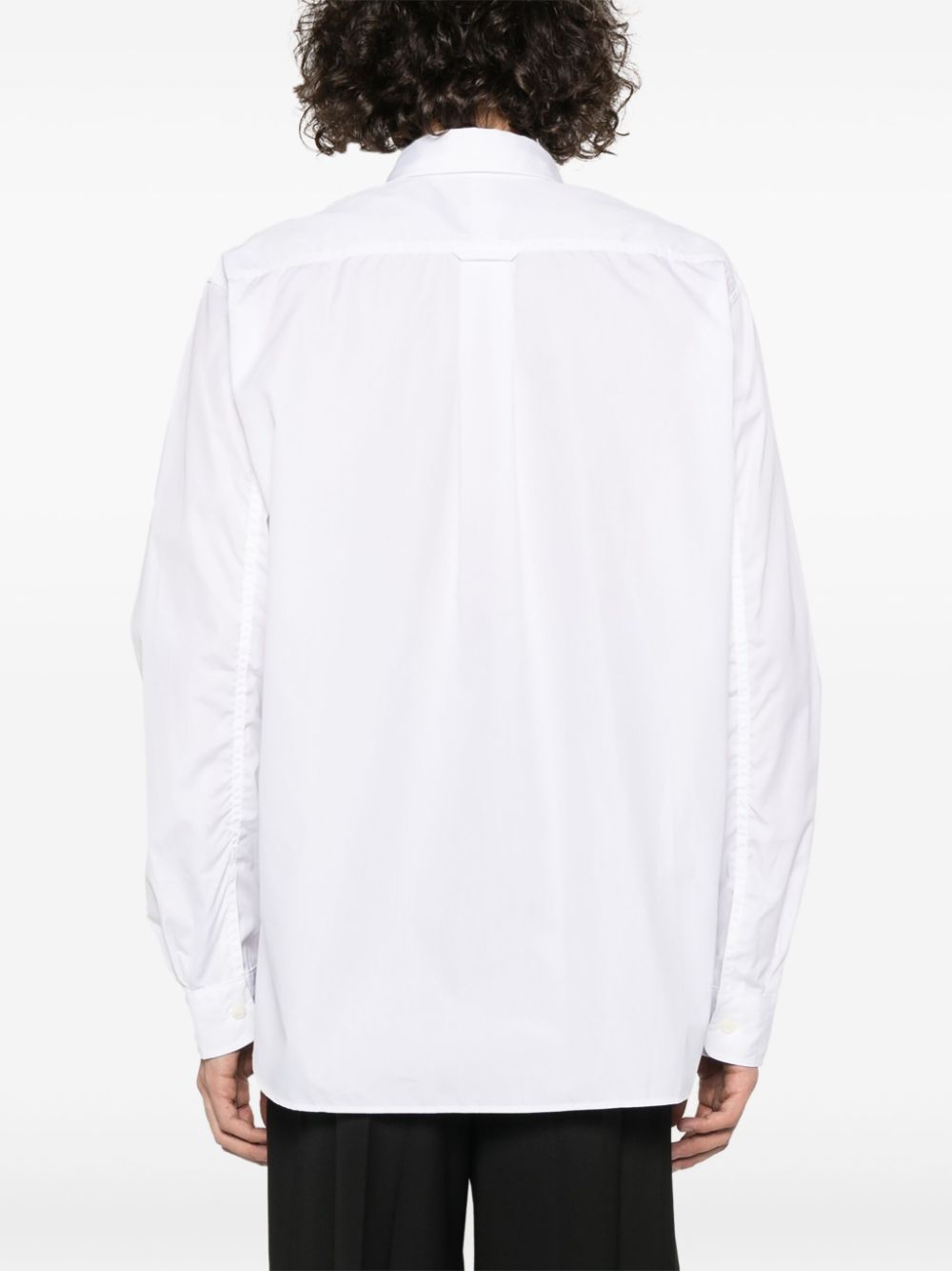 JUNYA WATANABE Men's White Cotton Patchwork Design Shirt with Classic Collar and Long Sleeves