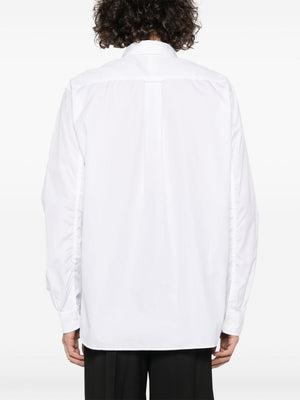 JUNYA WATANABE Men's White Cotton Patchwork Design Shirt with Classic Collar and Long Sleeves