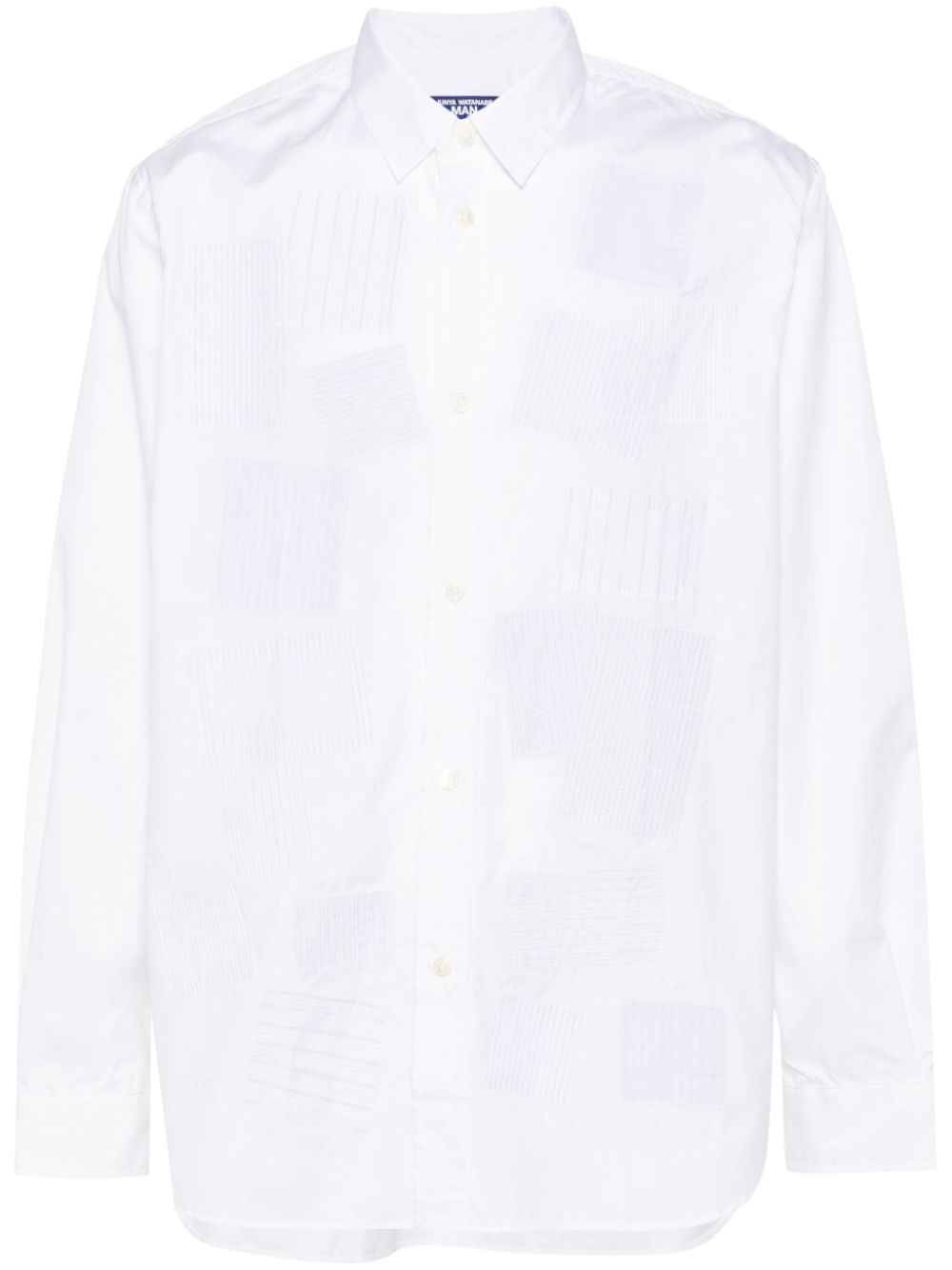 JUNYA WATANABE Men's White Cotton Patchwork Design Shirt with Classic Collar and Long Sleeves