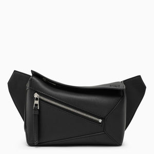 LOEWE Mini Puzzle Dark Grey Leather Crossbody Bumbag with Adjustable Strap and Silver-Tone Clasp